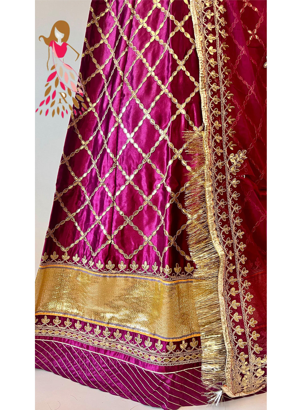 Heavy Satan Partywear Wedding Gota Patti Work Rajputi Poshak In Wine Colour-61104