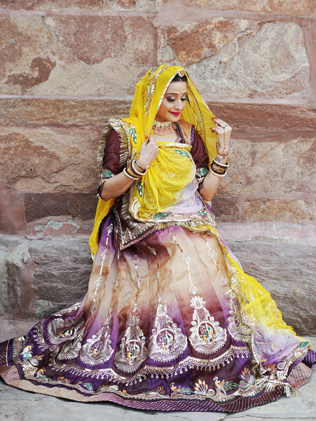 Heavy Gold Crush Shaded 16 Kali Premium quality Wedding Sangeet Rajputi Poshak-91430