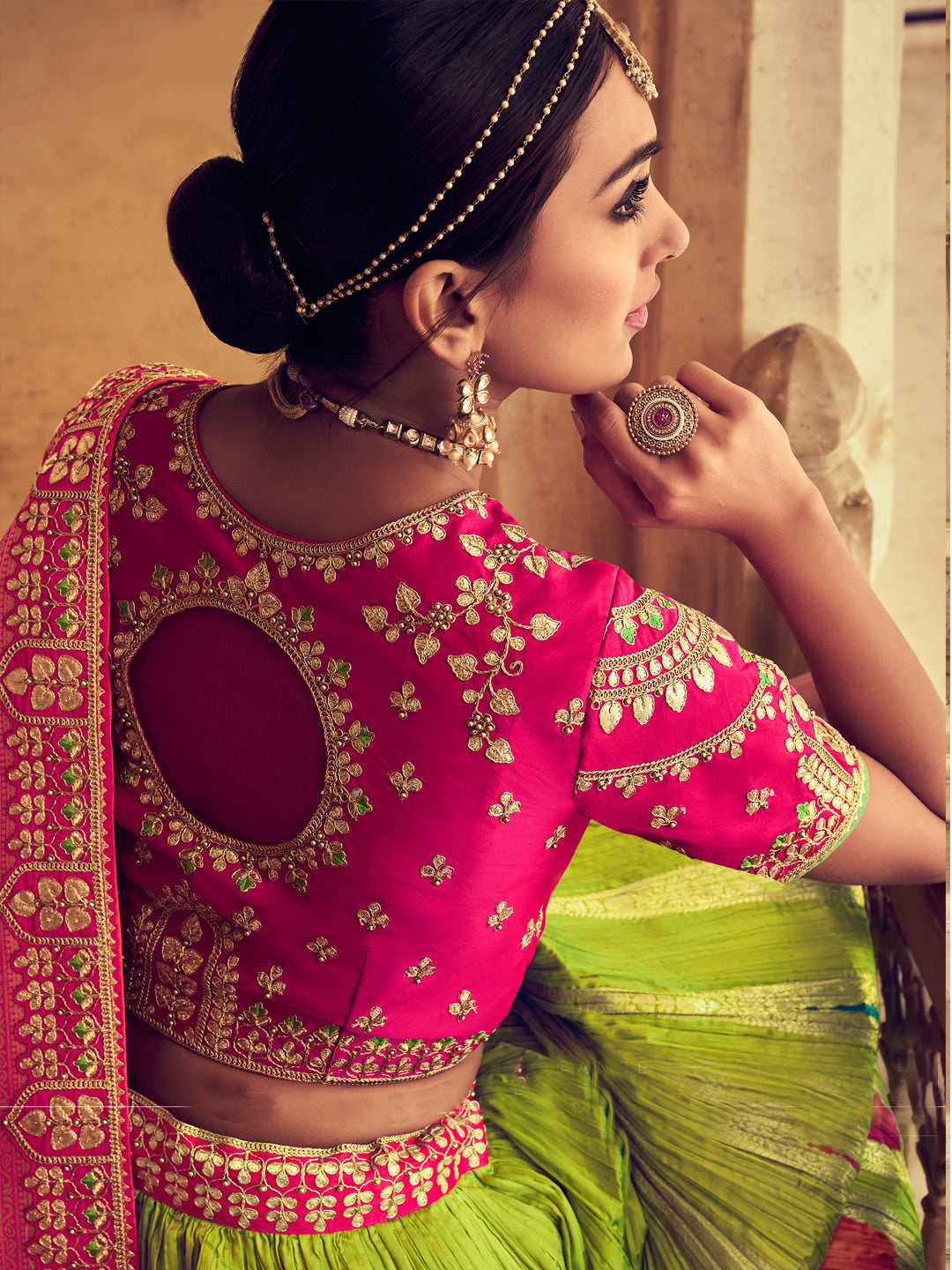 Embroidered Silk Jacquard Wedding Lehenga in Multicolor-91016