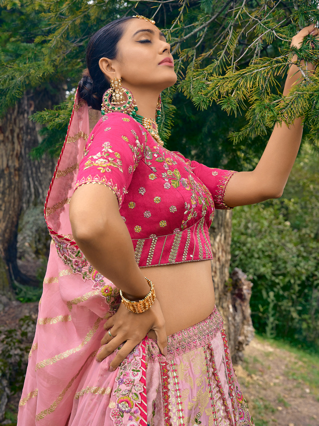 Silk Wedding Lehenga with Zari work in Pink and Majenta-81682