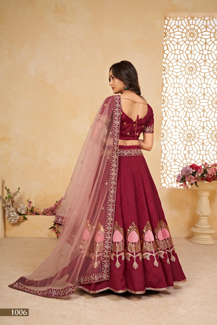 Embroidered Silk Festive Sangeet Lehenga in Purple color- 91039