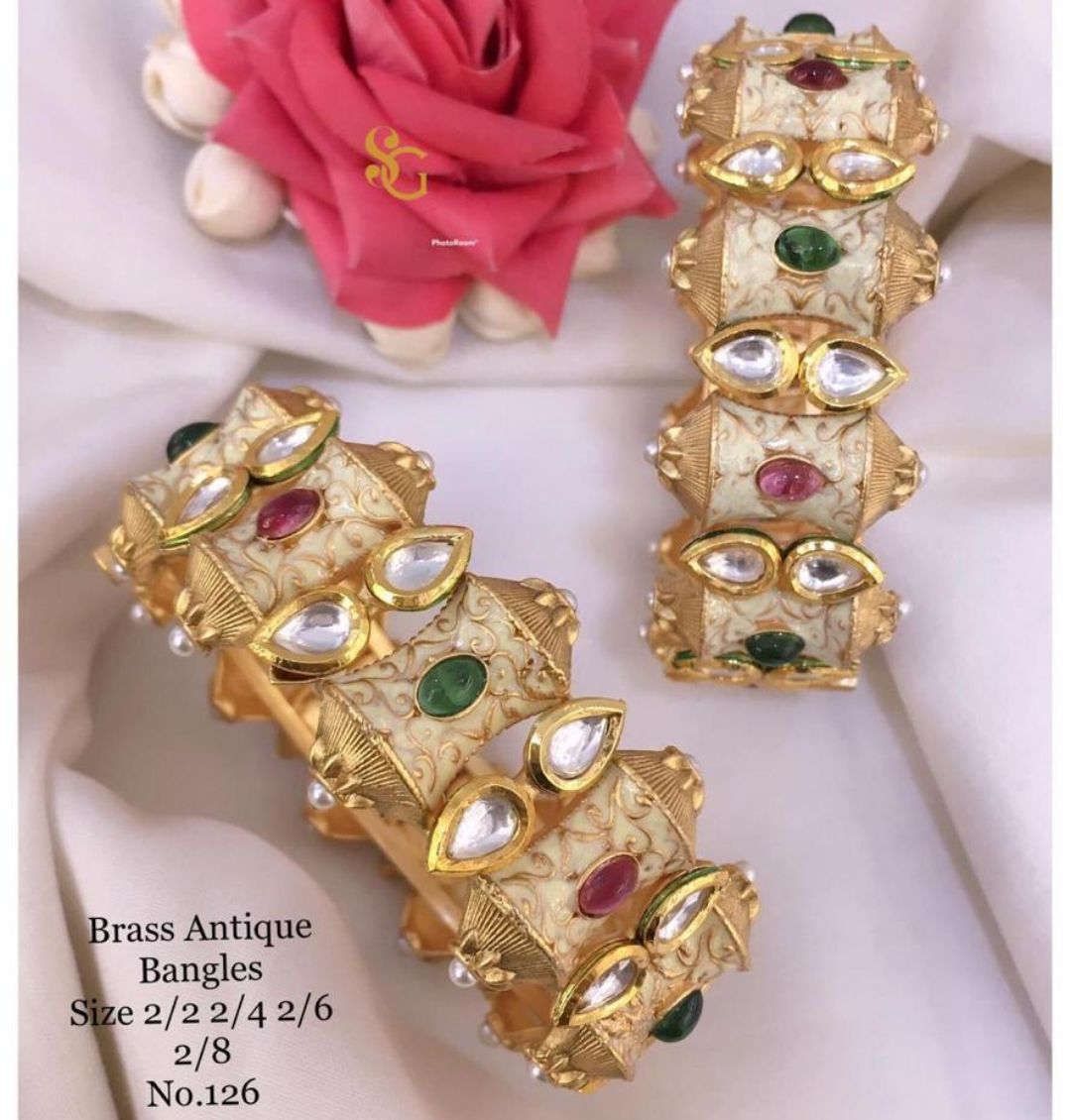 Antique Designer Premium Quality Brass High Gold Openable Bangles Set-81409