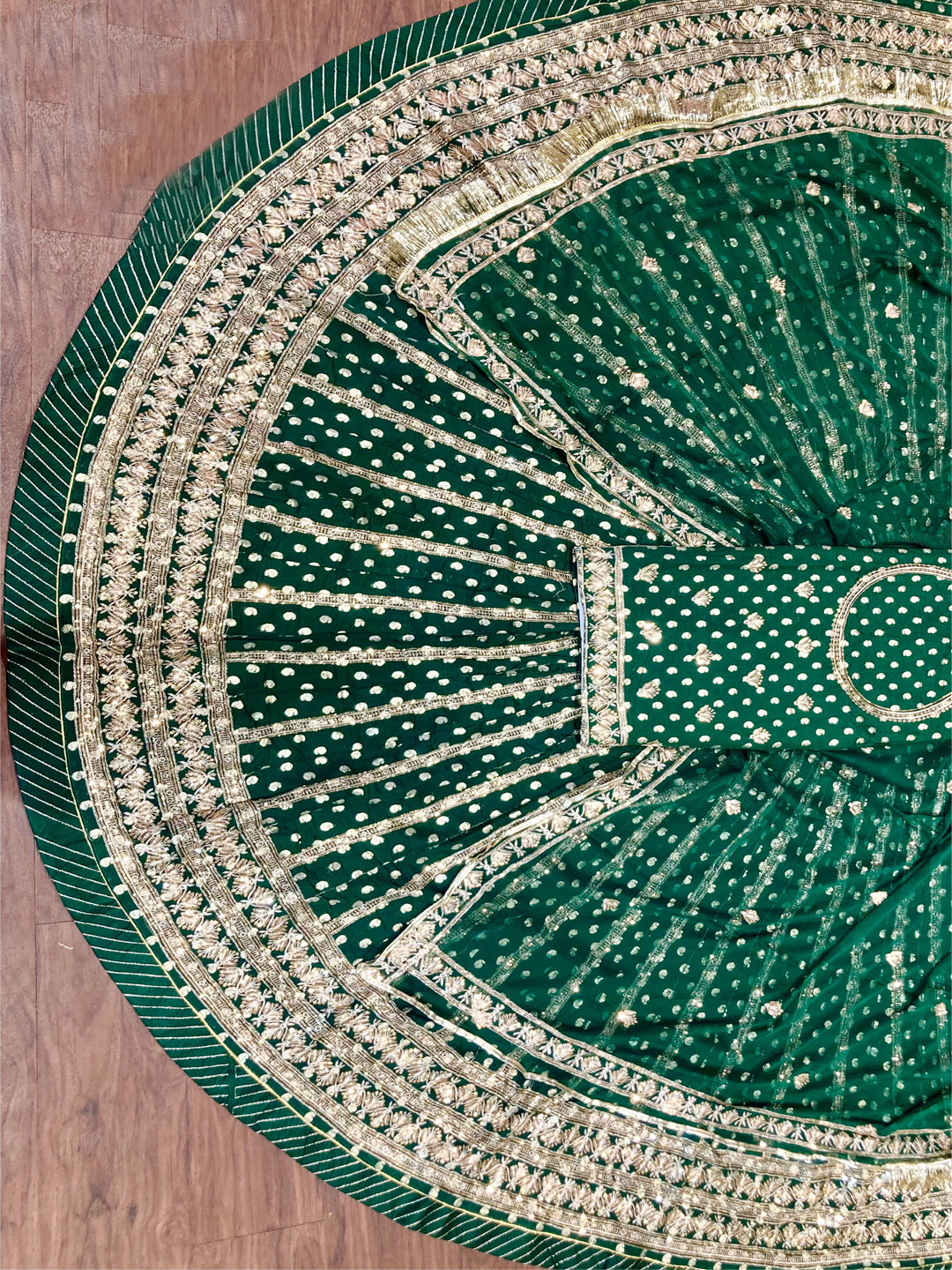 30 Kali Full Gher Banarasi Wedding Traditional Rajputi Poshak with Sequence Work In Green color-82025