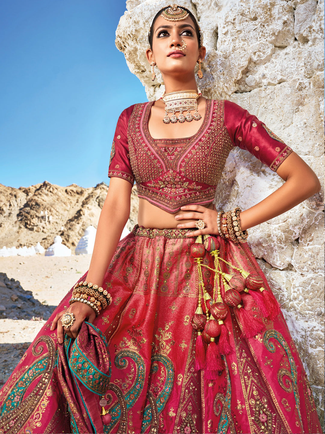 Banarasi Silk Bridal Lehenga with Sequence work in Pink-81697