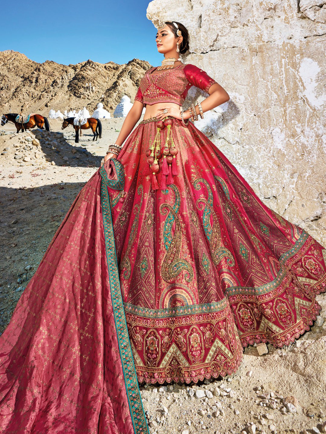 Banarasi Silk Bridal Lehenga with Sequence work in Pink-81697