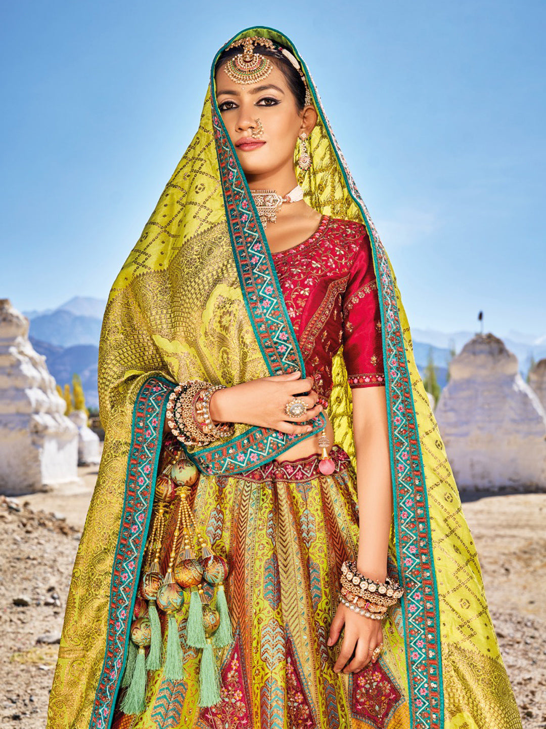 Banarasi Silk Bridal Lehenga with Sequence work in Green-81698