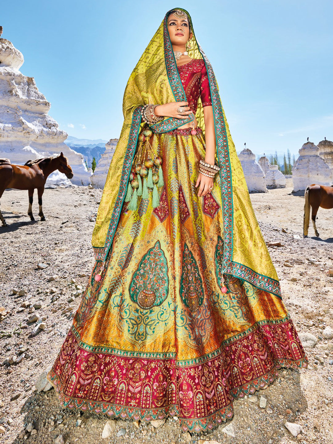 Banarasi Silk Bridal Lehenga with Sequence work in Green-81698
