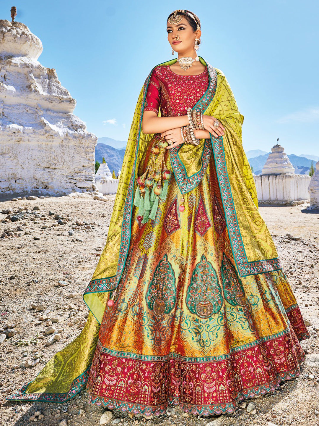 Banarasi Silk Bridal Lehenga with Sequence work in Green-81698