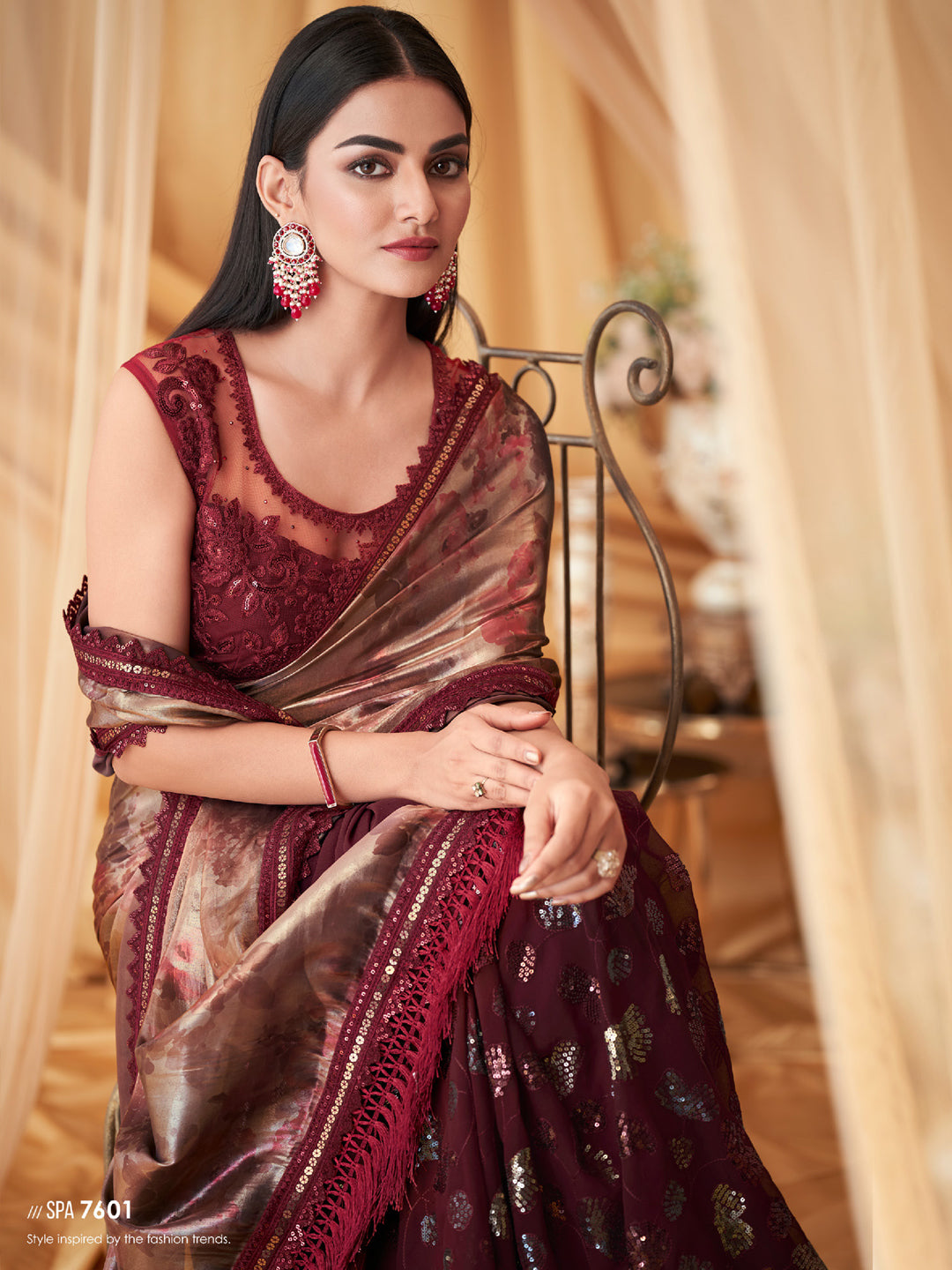 Embroidered Shimmer Georgette Silk Partywear Traditional Saree In Purple Color-81514