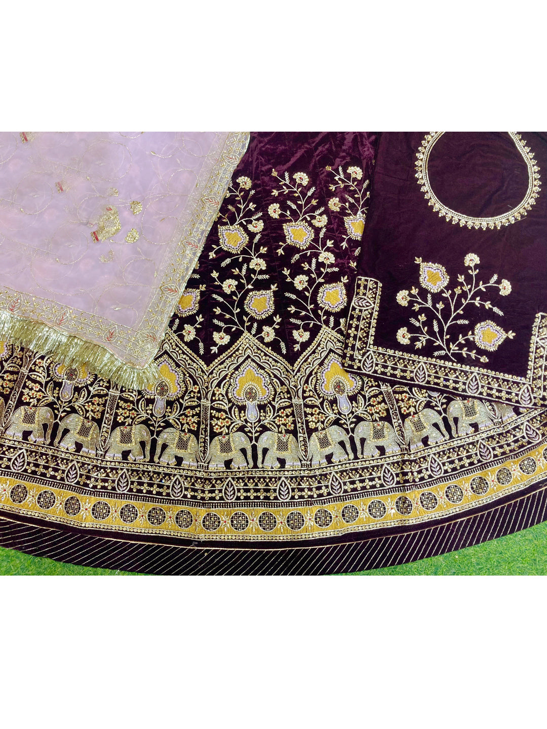 Velvet and Humarai Pure Wedding Sangeet Zari Work Rajputi Poshak In Wine Color-61142