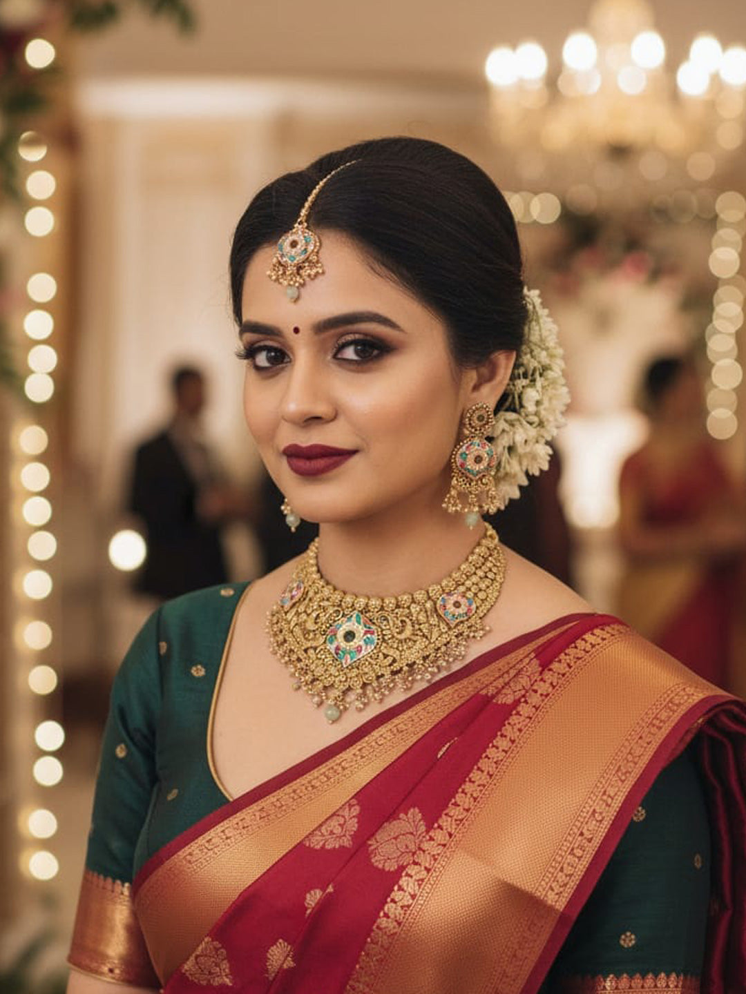 Women Antique Brass Kundan Necklace Jewelry Set -20189