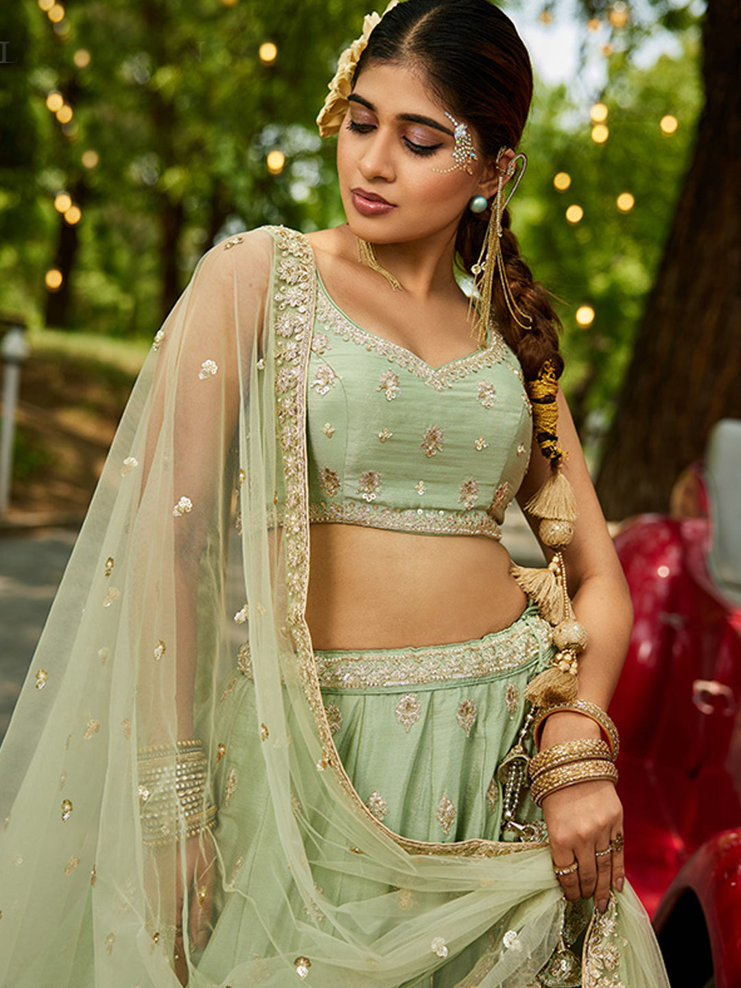 Chinnon Traditional Reception Wedding Lehenga In Lime Green color-41066