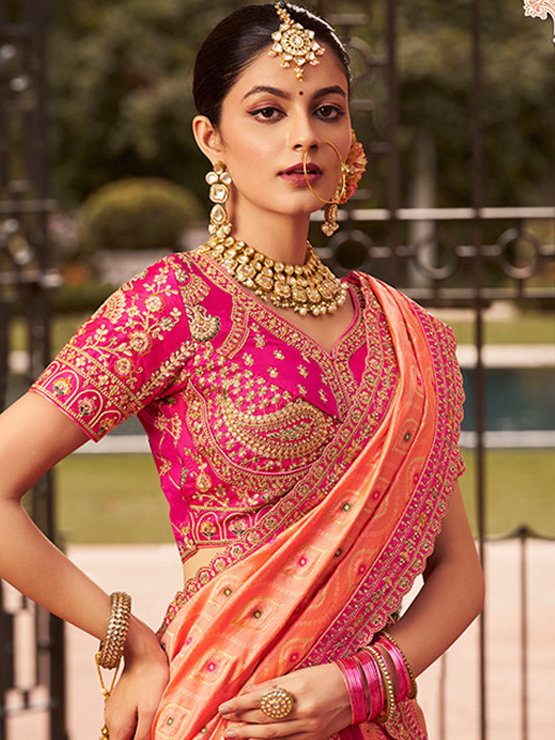 Banarasi Silk Bridal Lehenga with Embroidered Work in Pink Color -41083