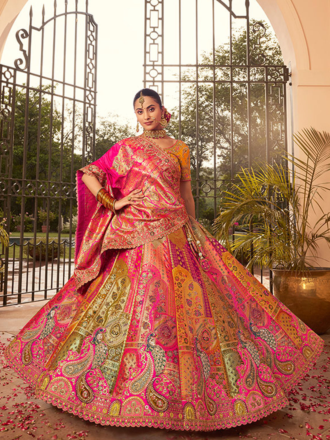 Banarasi Silk Bridal Lehenga with Embroidered Work in Pink Color -41087