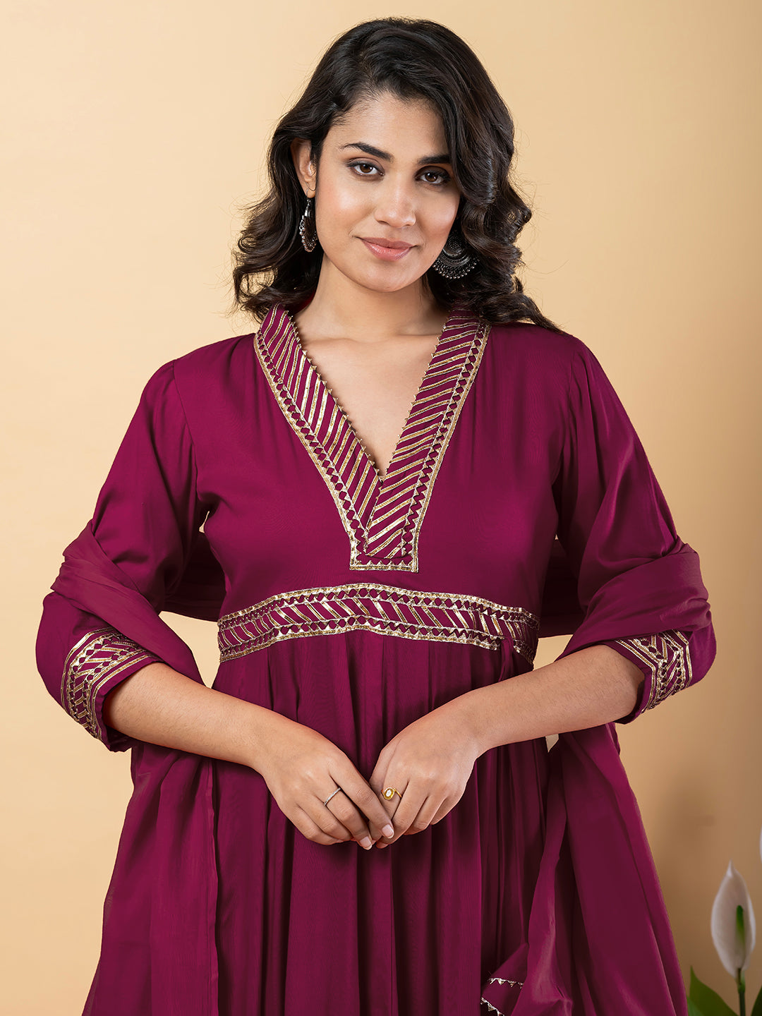 Purple Gota Patti Work Anarkali Premium Rayon Kurta Pant Set with Cotton Dupatta–3 Piece Salwar Kameez-750097