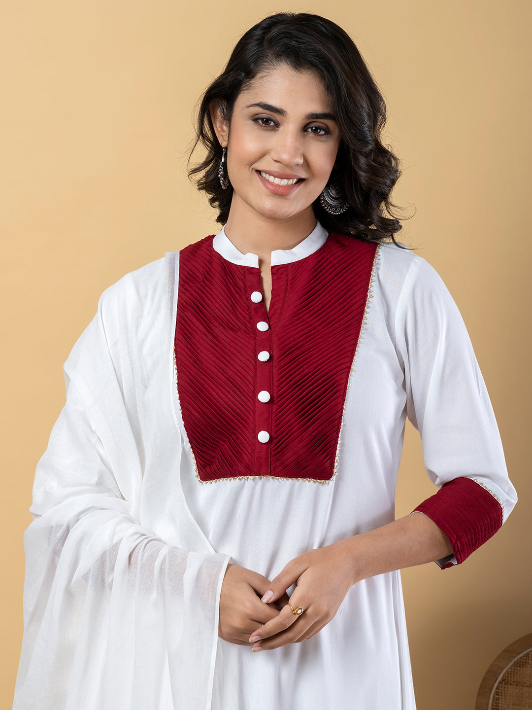 Red white Gota Patti Work Premium Rayon Kurta Pant Set with Cotton Dupatta–3 Piece Salwar Kameez Suit Set-750105