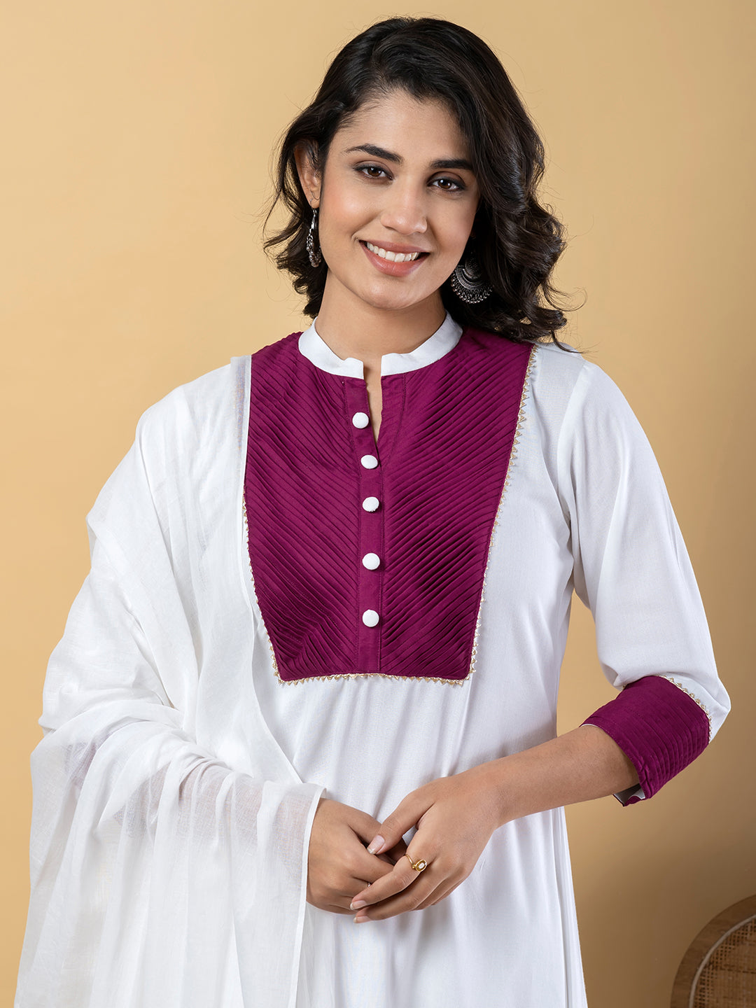 Purple white Gota Patti Work Premium Rayon Kurta Pant Set with Cotton Dupatta–3 Piece Salwar Kameez Suit Set-750107