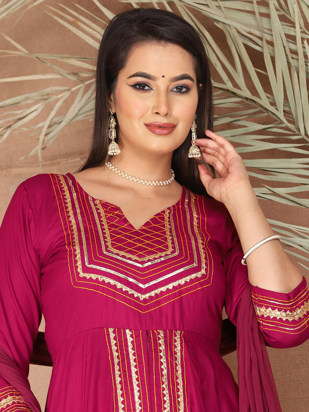 Pink Anarkali Premium Rayon Kurta Pant Set with Cotton Dupatta Designer–3 Piece Ready to Wear Salwar Kameez Suit Set-750135