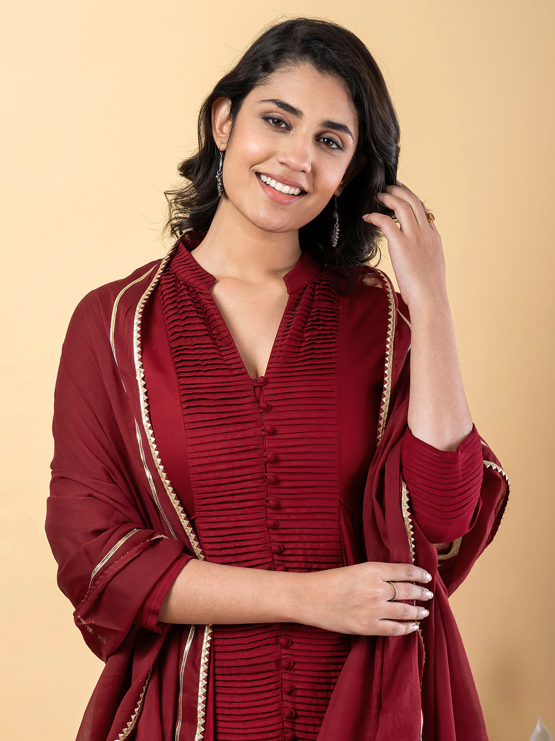 Maroon Anarkali Premium Rayon Kurta Pant Set with Cotton Dupatta Designer–3 Piece Ready to Wear Salwar Kameez Suit Set-750140