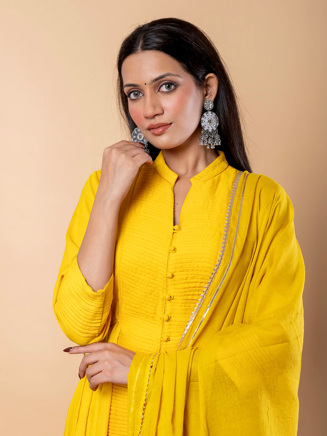 Yellow Anarkali Premium Rayon Kurta Pant Set with Cotton Dupatta Designer–3 Piece Ready to Wear Salwar Kameez Suit Set-750142