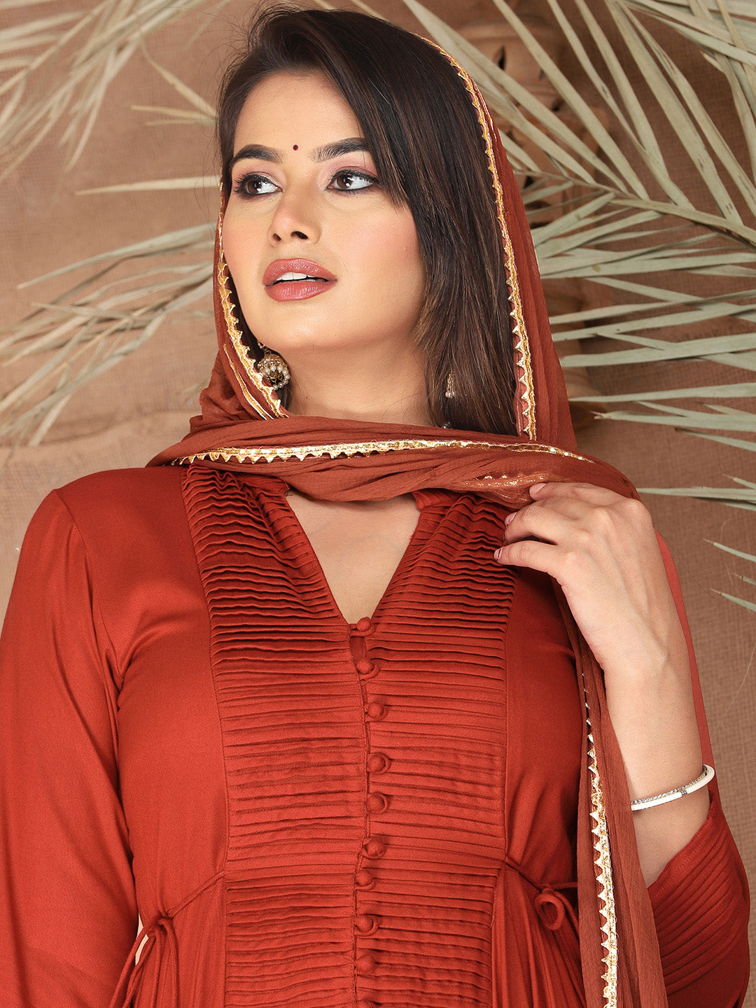 Red Anarkali Premium Rayon Kurta Pant Set with Cotton Dupatta Designer–3 Piece Ready to Wear Salwar Kameez Suit Set-750150