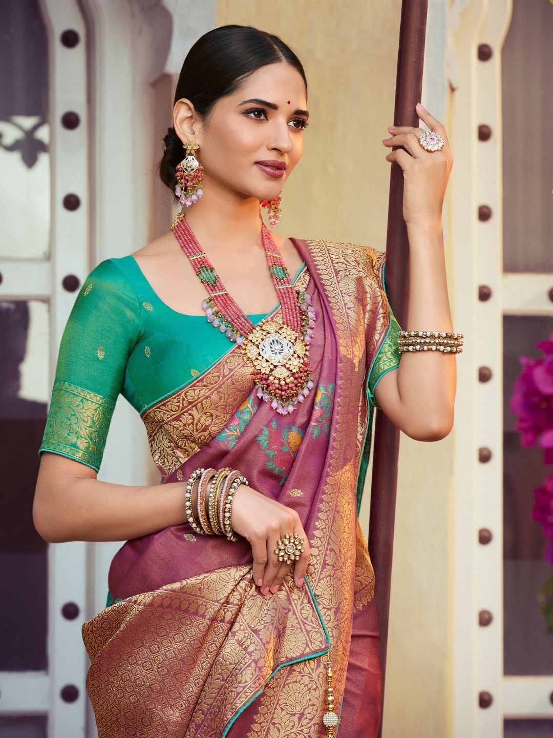 Embroidered Silk Traditional Saree In Purple-80978