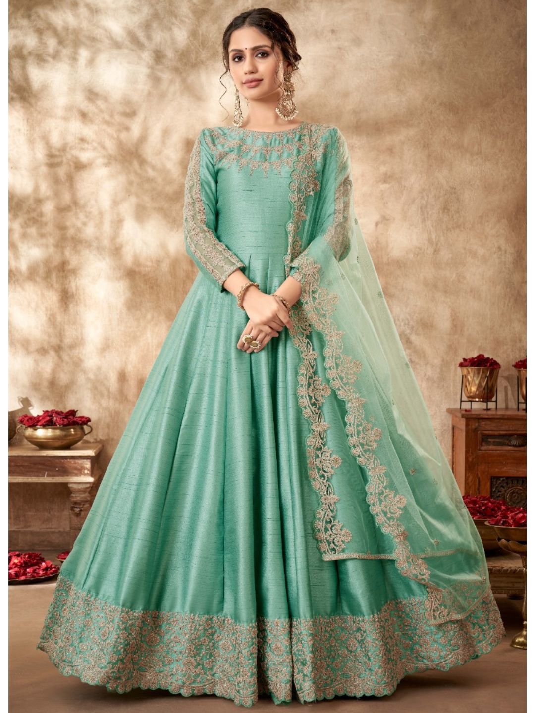 Embroidered Silk Wedding Mehendi Sangeet Salwar Kameez in Blue