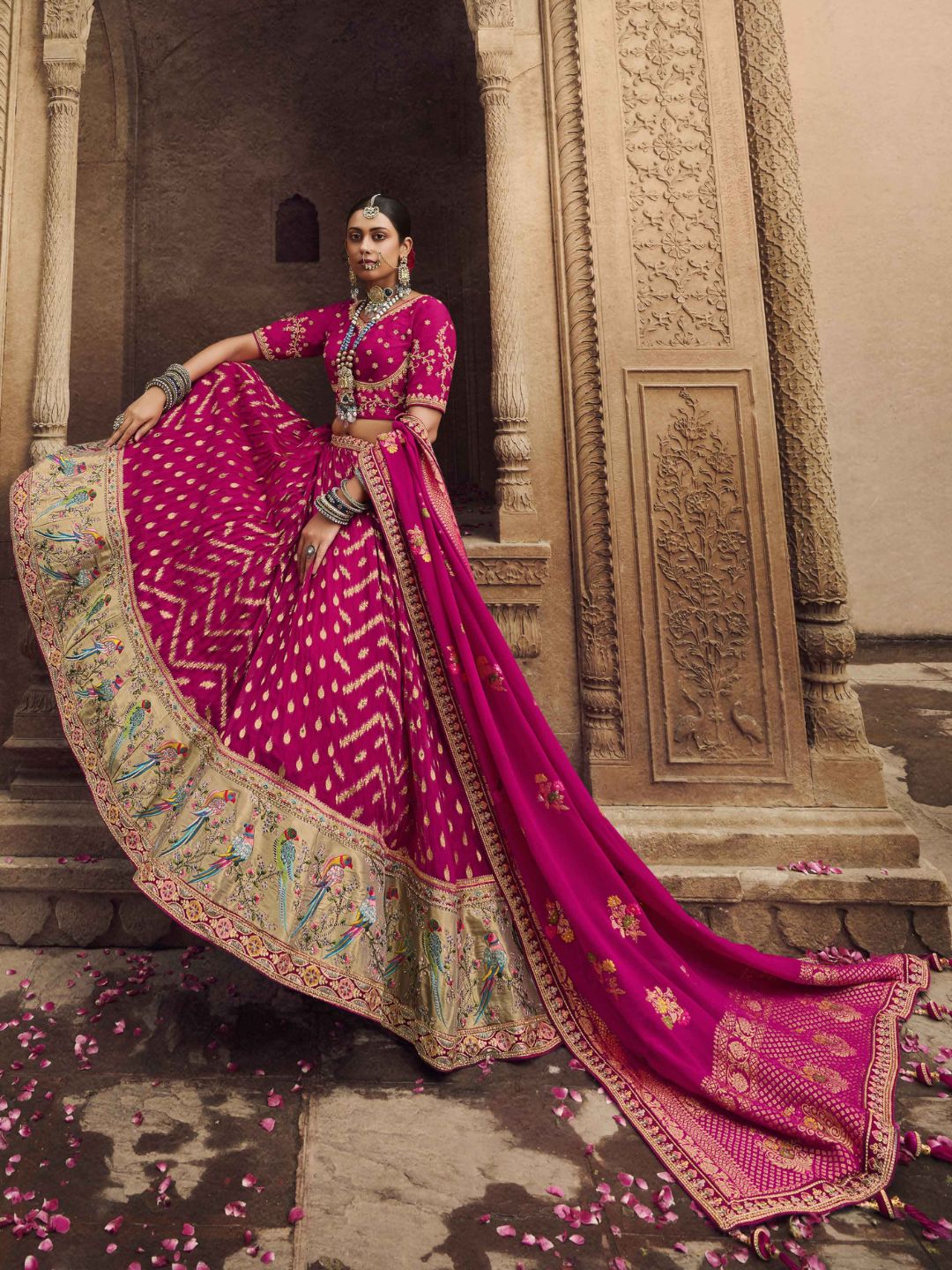 Mirror Organza A Line Lehenga in Pink