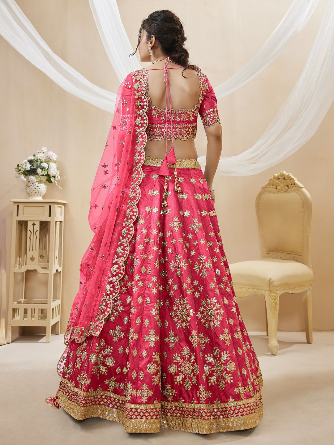 Georgette Bollywood Lehenga in Pink and Magenta with Sequins Zari Embroidery Work