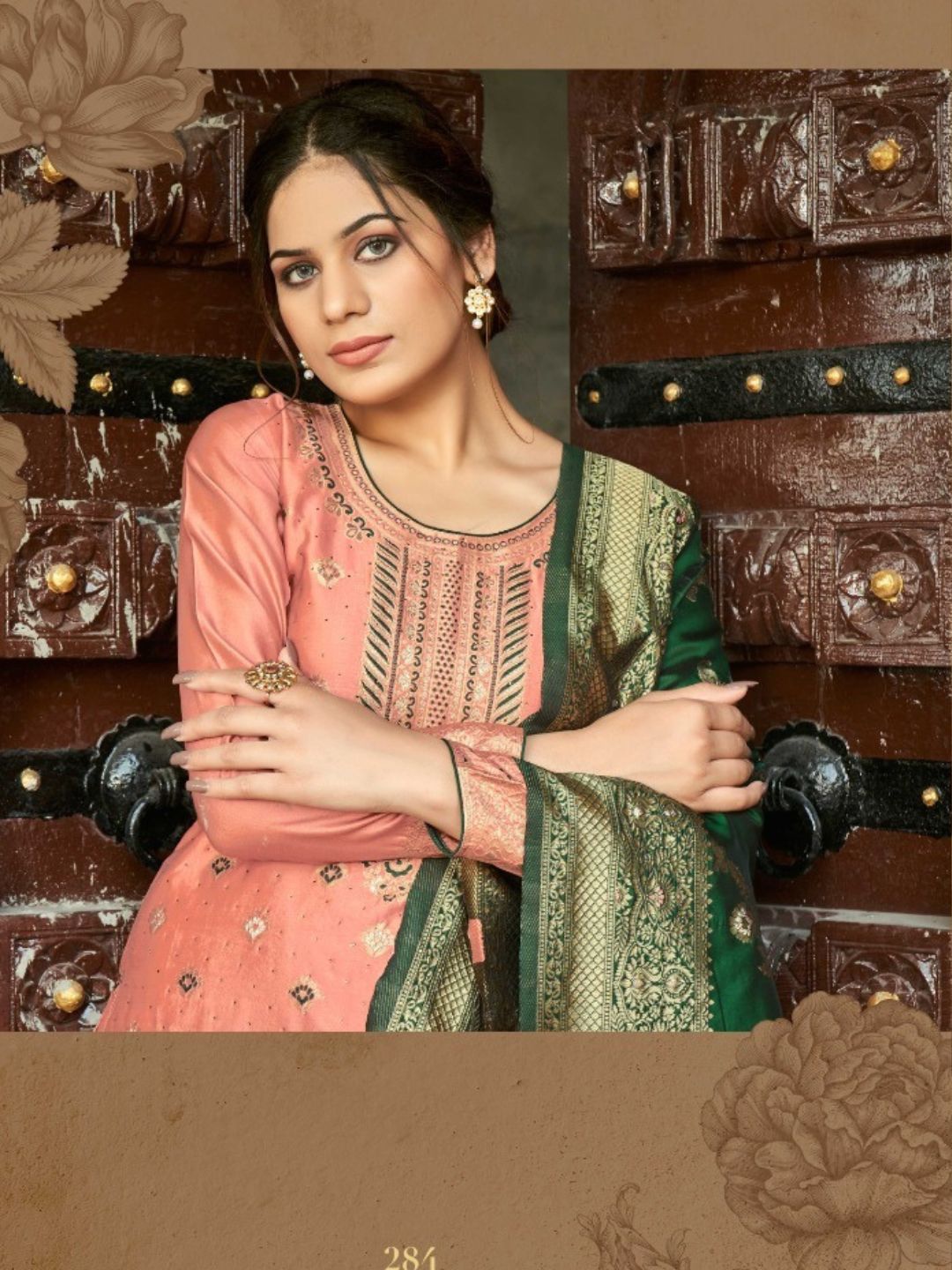 Embroidered Banarasi Silk Bollywood Salwar Kameez in Beige