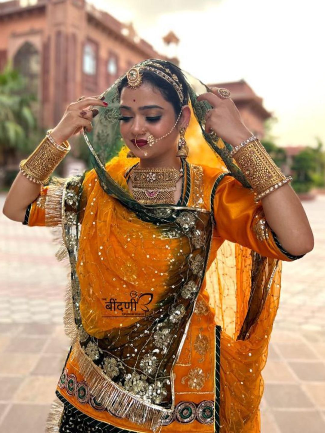 Green Yellow Humrahi Pure Haldi Sangeet Rajputi Poshak