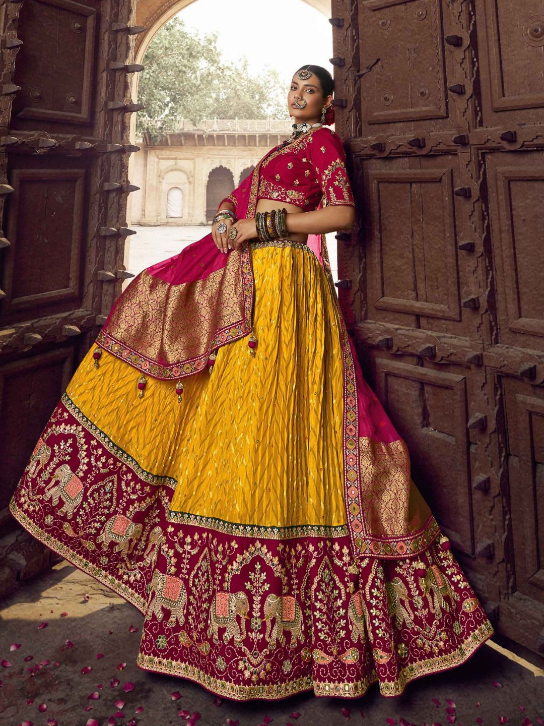 Mirror Organza A Line Lehenga in Yellow