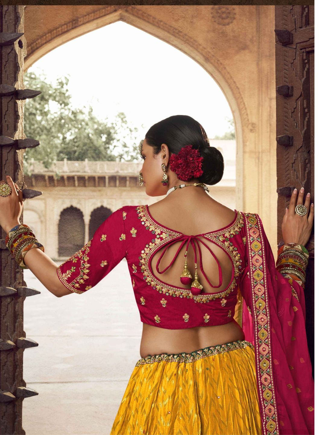 Mirror Organza A Line Lehenga in Yellow