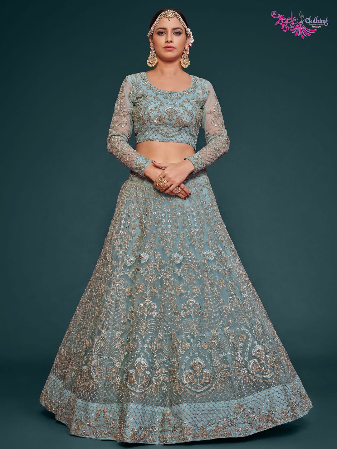 Net Wedding Lehenga in Blue with Zari work-90981