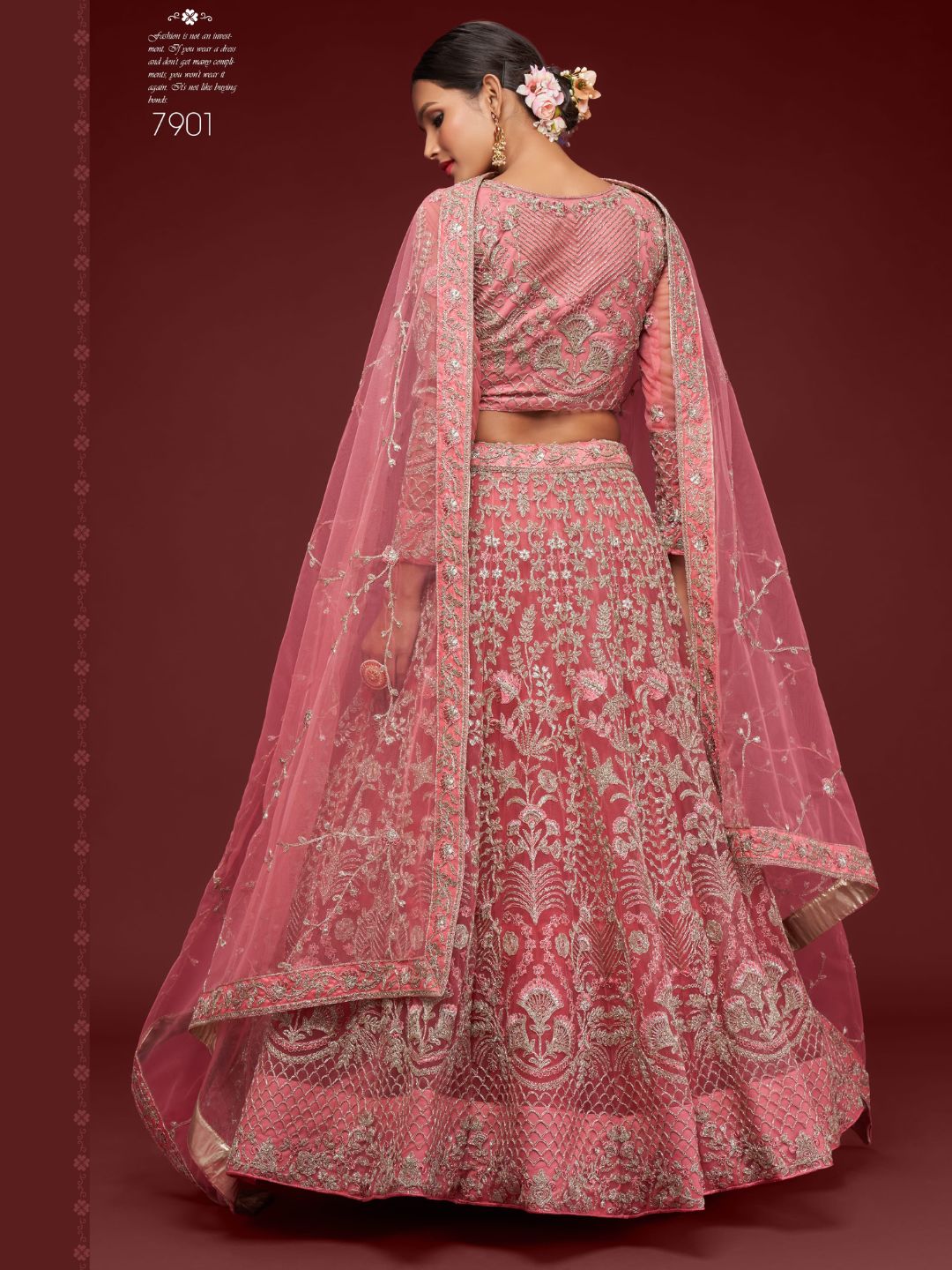 Net Wedding Lehenga in Pink and Magenta with Zari work