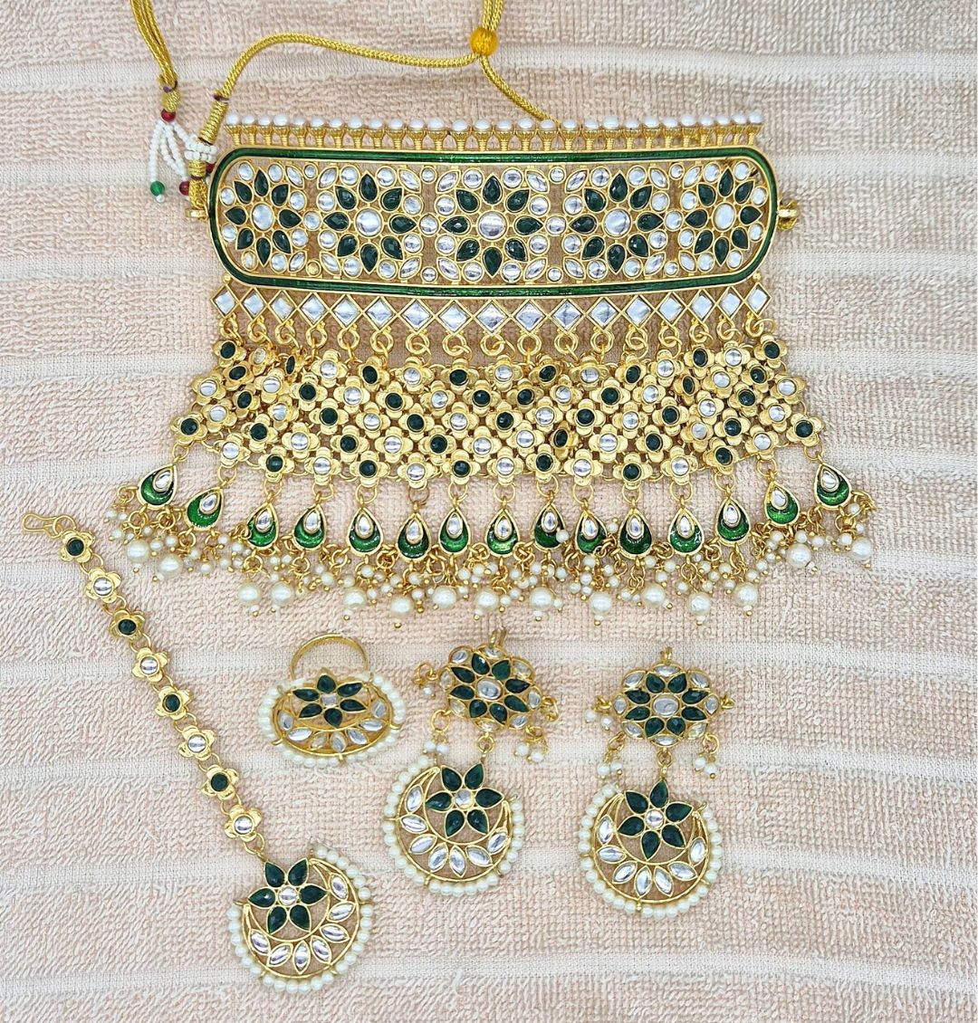 Kundan Traditional Rajputi Aad and Earing Set- 82047