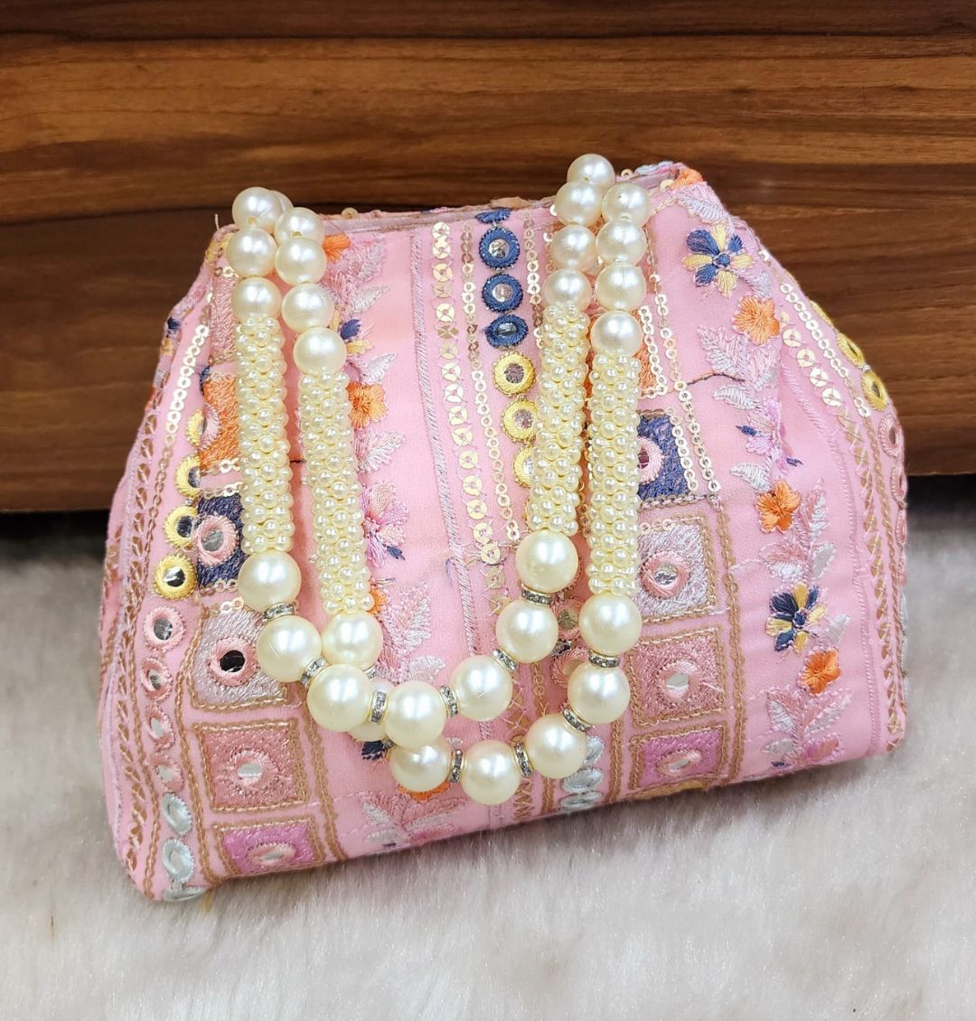 Designer Mulitcolor Embroidery Silk Handcrafted Potli in Pink color-81647