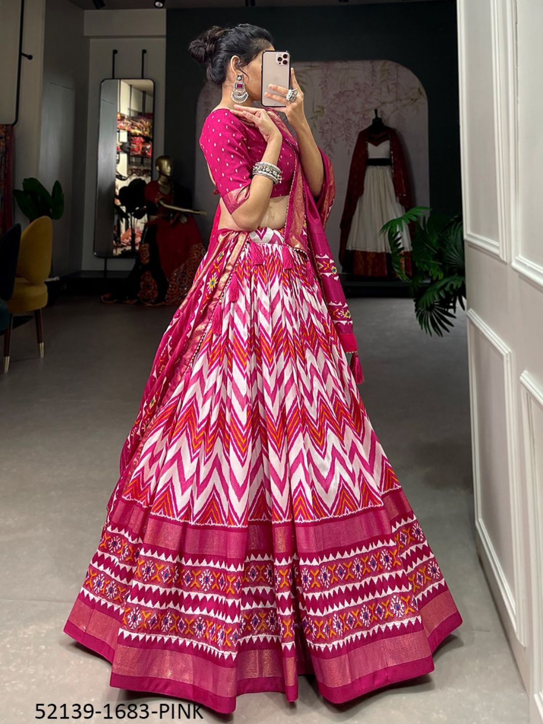 Foil Printed tussar Silk with Bandhani Dupatta Lehenga Choli In Pink color -82067