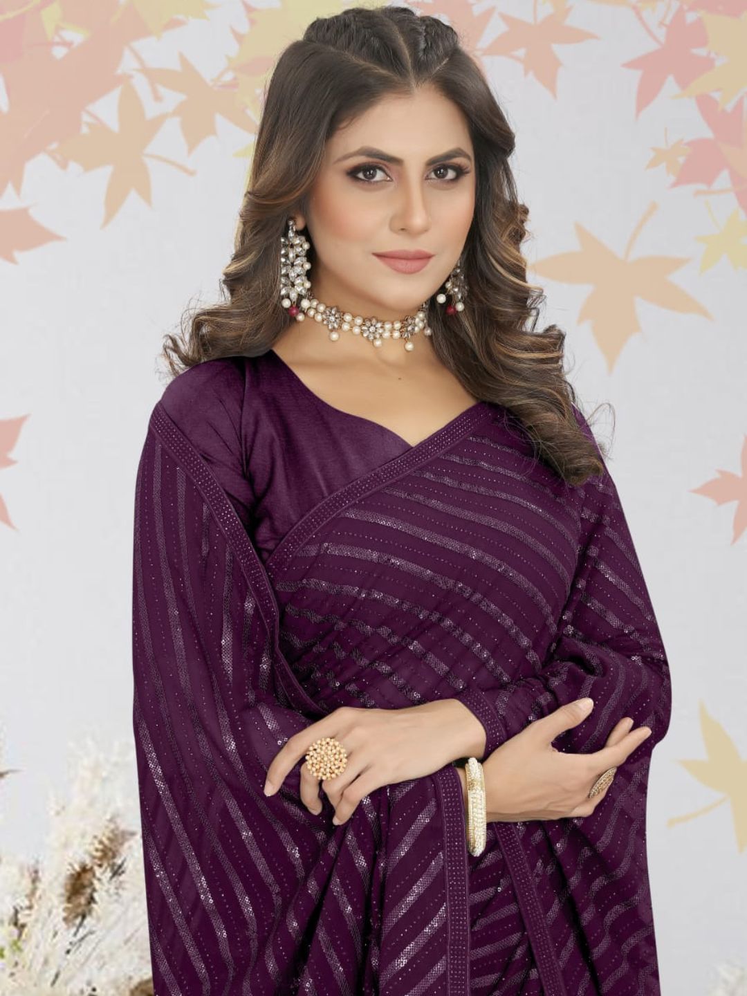 Sequins Georgette Partywear Saree In Purple