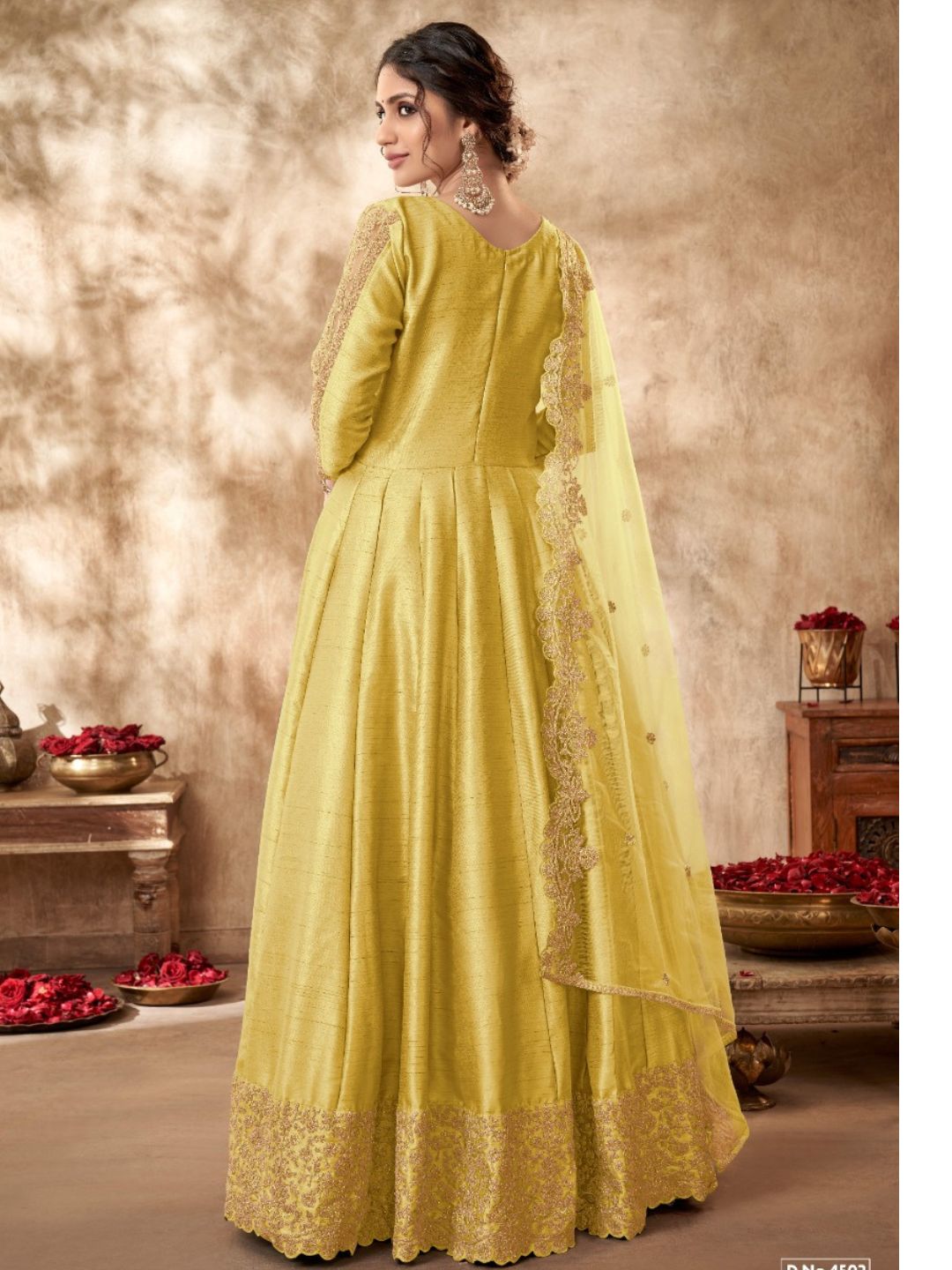 Embroidered Silk Wedding Mehendi Sangeet Salwar Kameez in Yellow