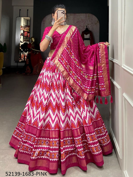 Foil Printed tussar Silk with Bandhani Dupatta Lehenga Choli In Pink color -82067