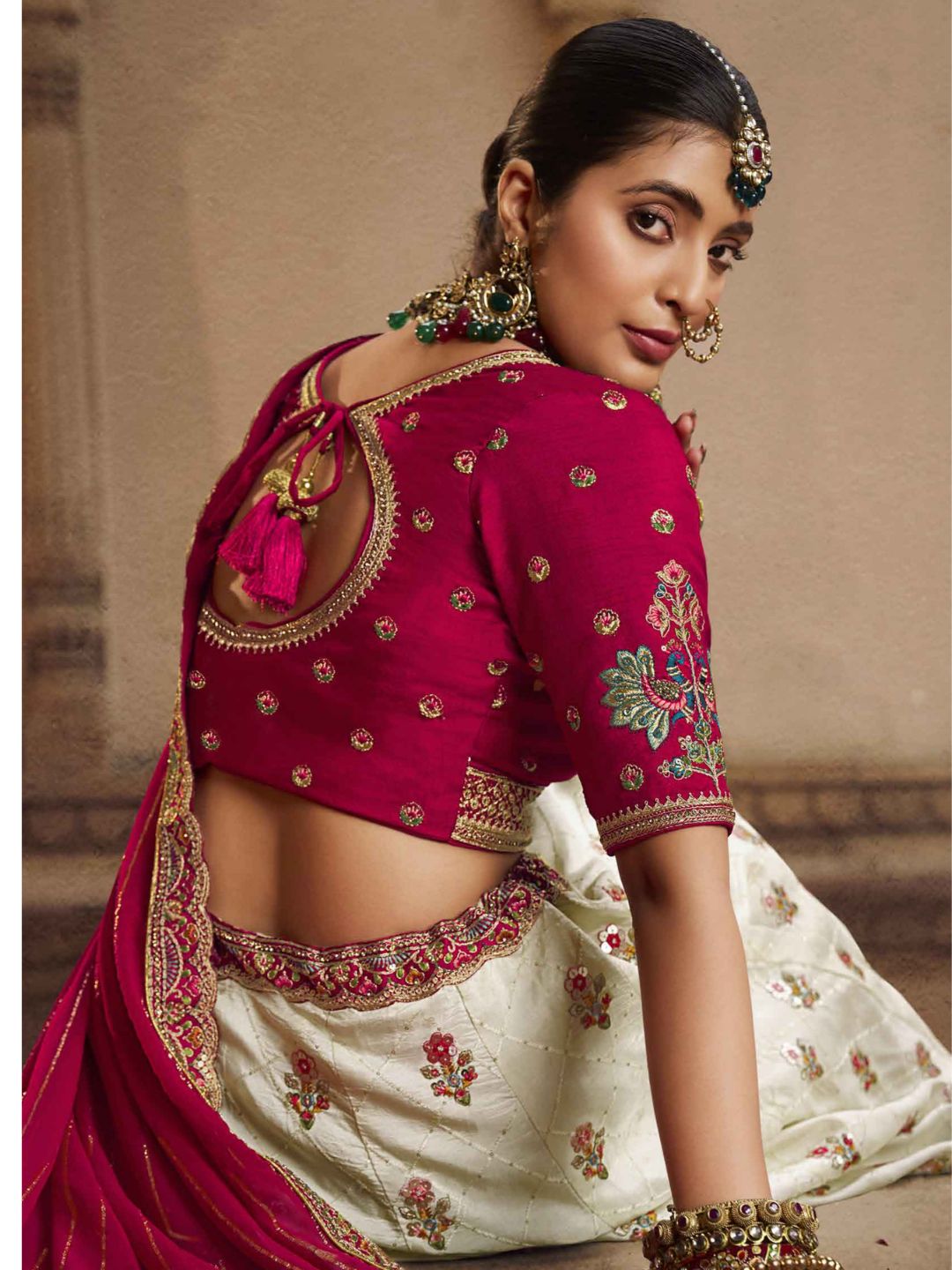 Mirror Organza A Line Lehenga in Cream