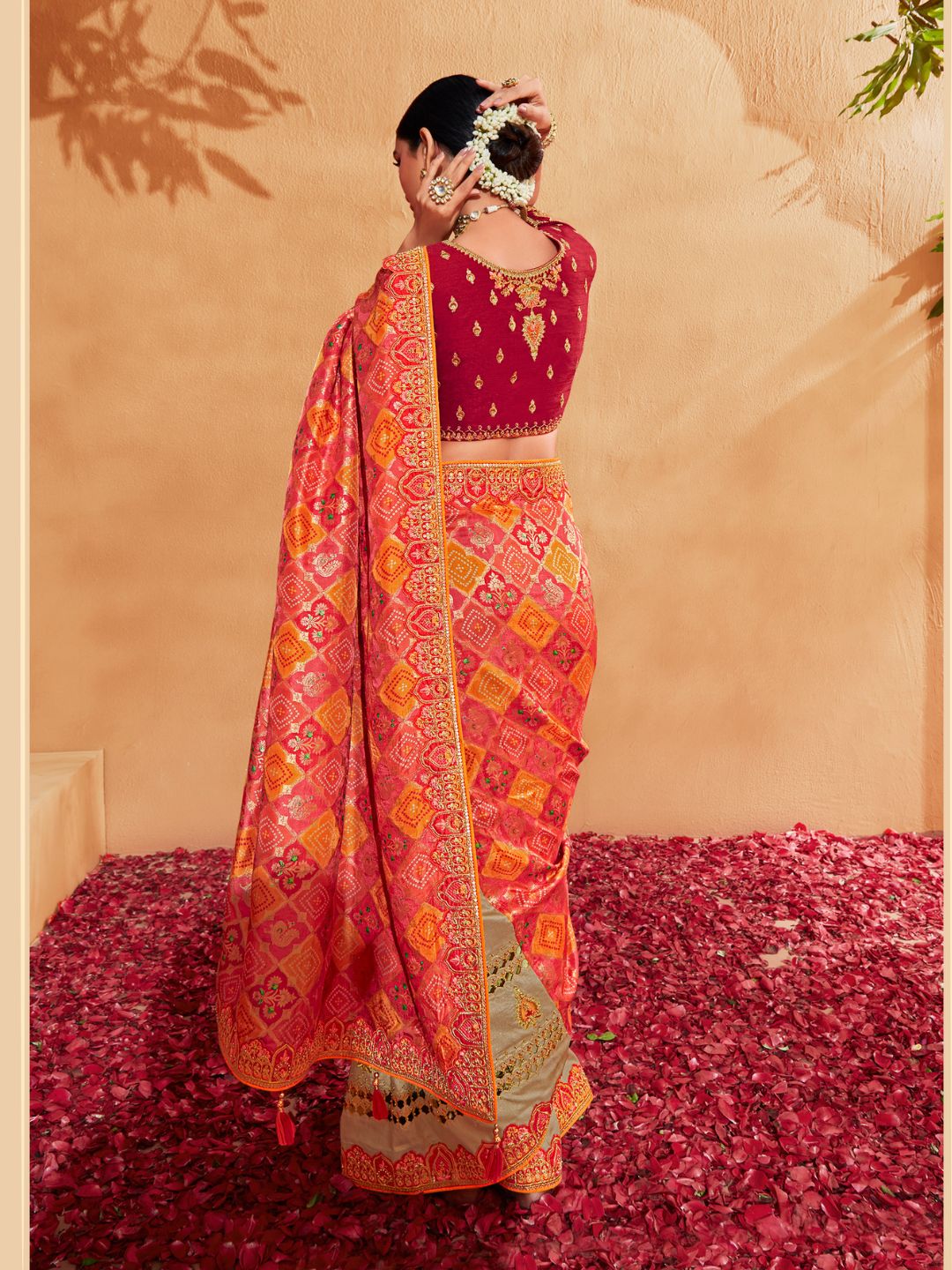 Embroidered Silk Designer Traditional Saree In Pink and Brown