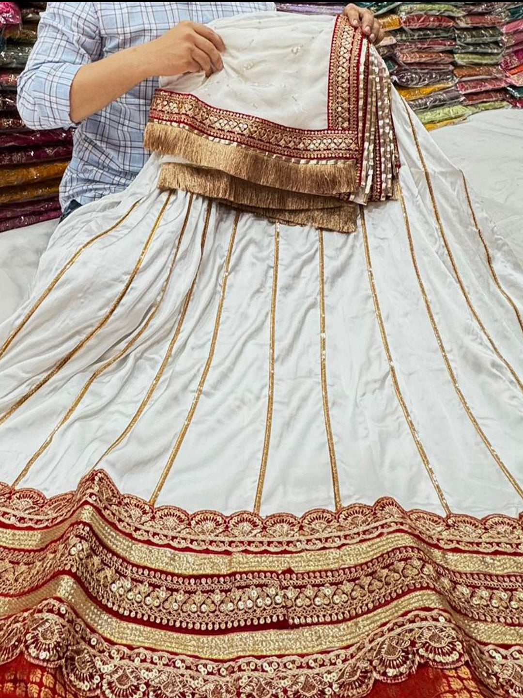16 Kali Satin Designer Premium quality Rajputi Poshak In White Color-91091