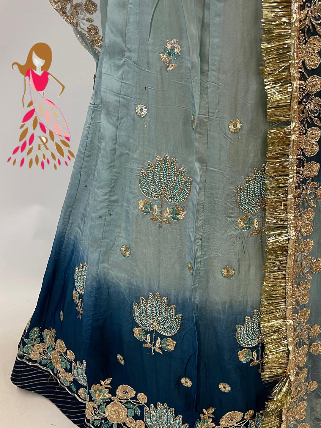 Double Shaded Upada Silk Traditional Rajputi Poshak In Blue