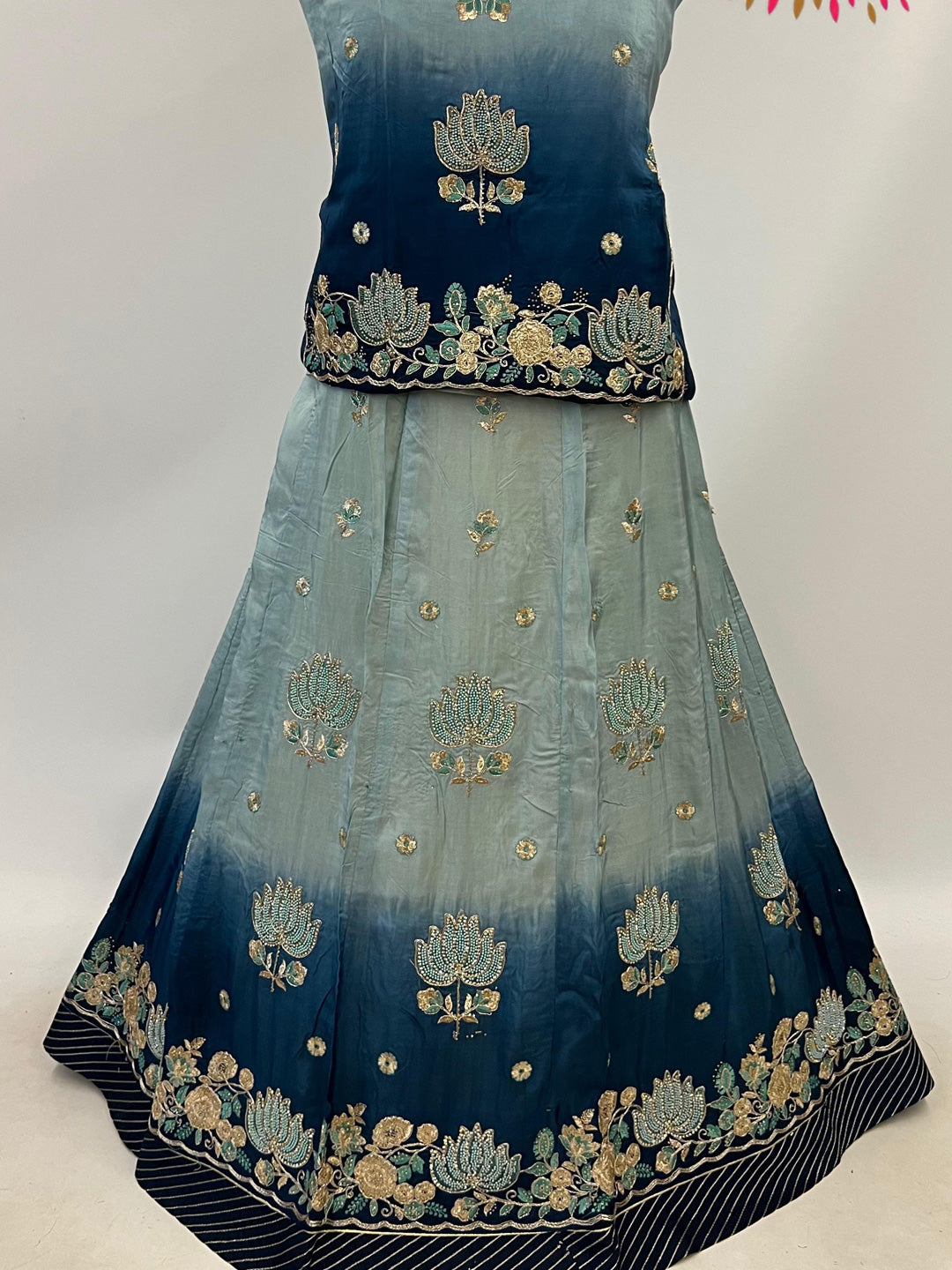 Double Shaded Upada Silk Traditional Rajputi Poshak In Blue