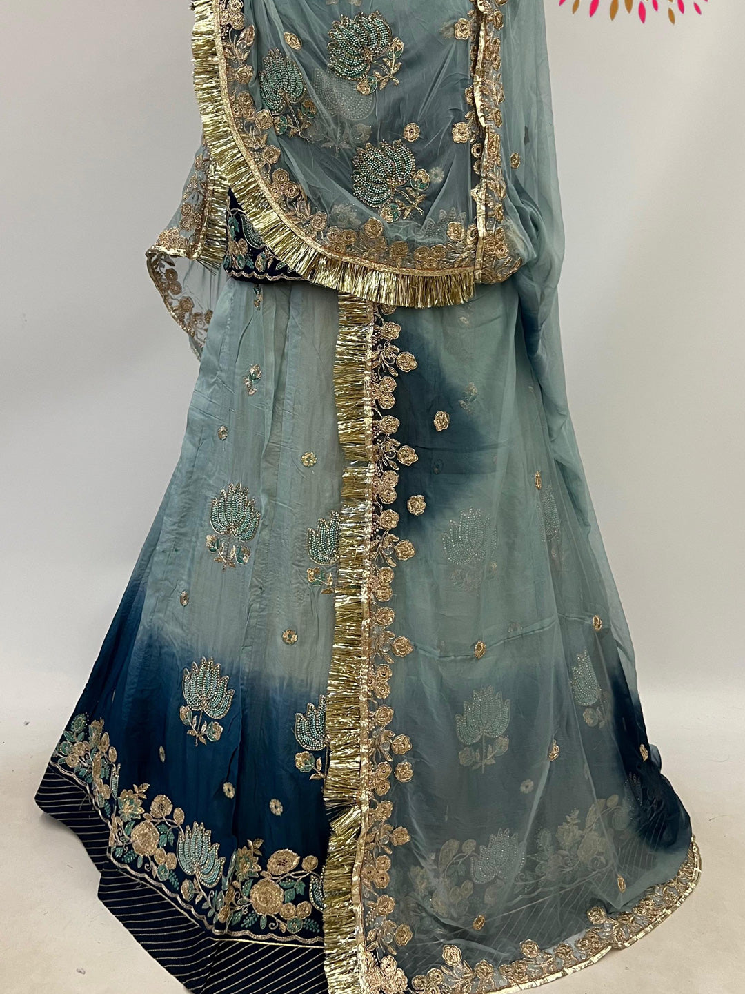 Double Shaded Upada Silk Traditional Rajputi Poshak In Blue