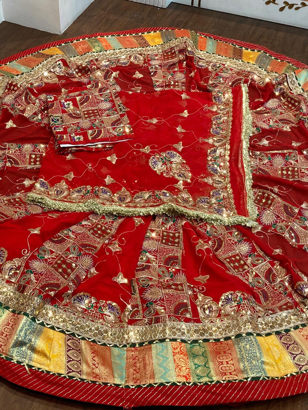 7 Miter full Gher Georgette Wedding Sangeet Premium quality Rajputi Poshak-91119