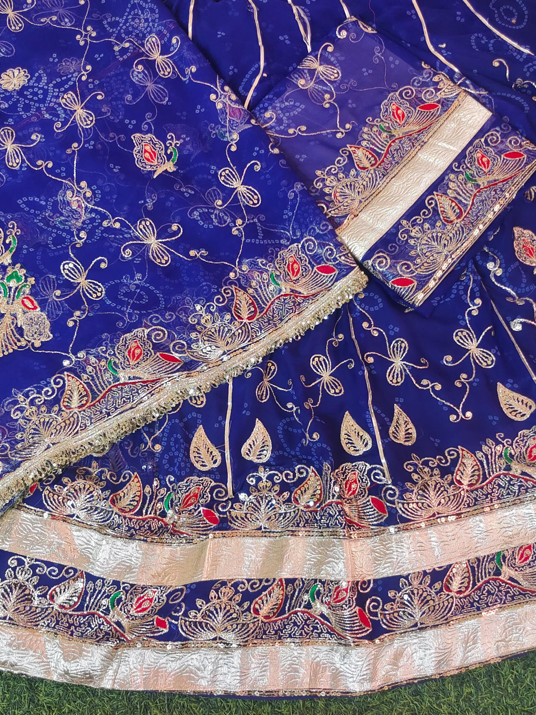 Royal Pure 7 Miter full Gher Wedding Sangeet Premium quality Rajputi Poshak in Blue color-81631