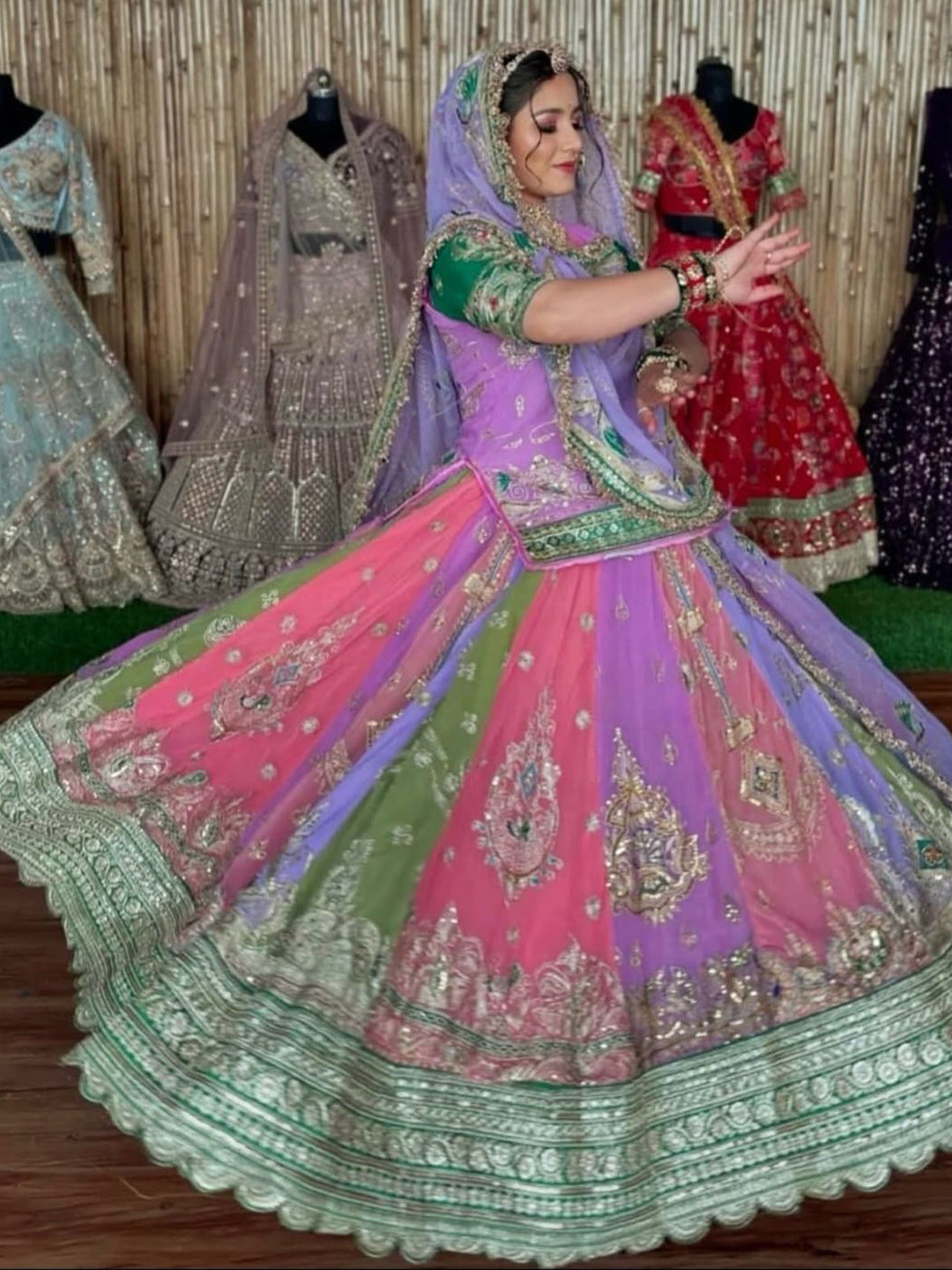 Designer Gorgette 7 meter full Gher Premium quality Rajputi Poshak in Purple-91248